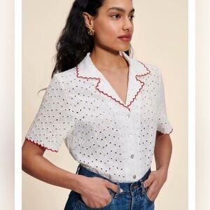 Rouje Aneth Blouse Embroidery White with red trim, size 34